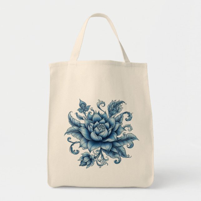 Thai Blue Lotus, Thai Art, Thai Design, thailändis Tragetasche (Vorne)