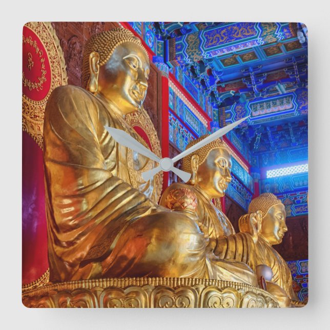 Thai China Buddha Image Statue Quadratische Wanduhr (Vorderseite)