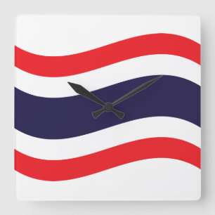 Thai Flag Wave Quadratische Wanduhr