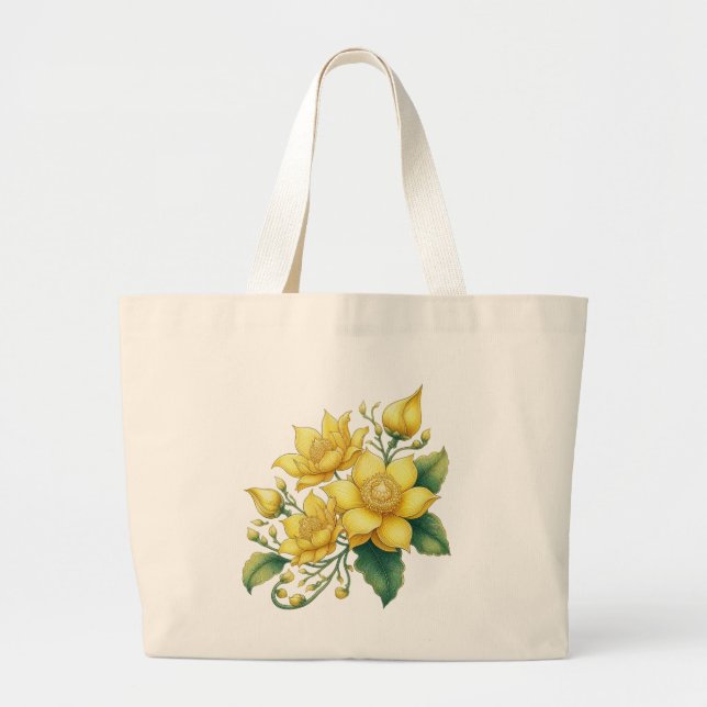 Thai Gelbe Blume, Thai Art, thailändischer Stil Jumbo Stoffbeutel (Vorne)