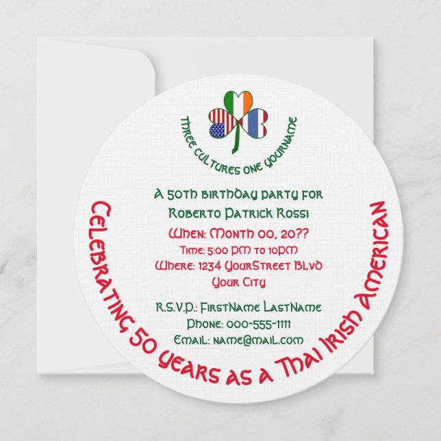 Thai Irish American Kleeblatt Birthday Einladung (Vorderseite)