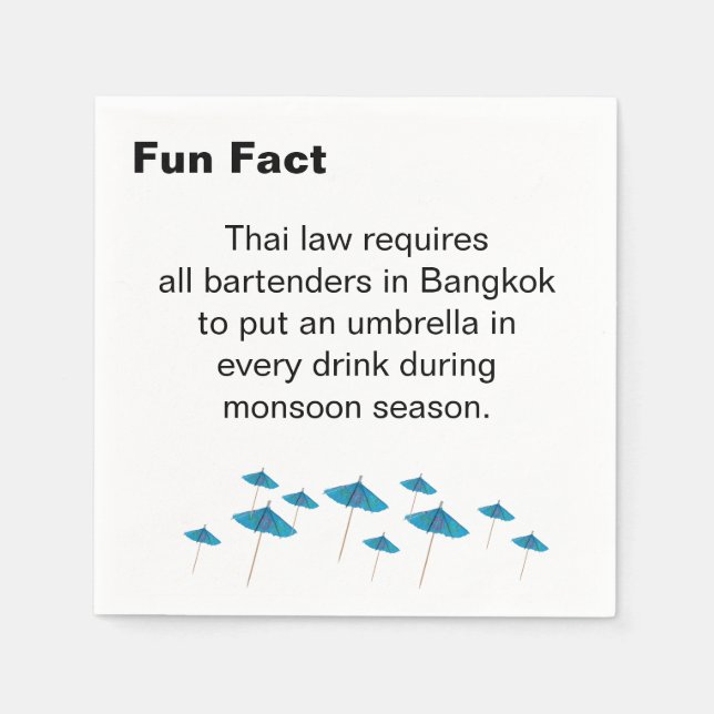 Thai Monsoon Umbrella Fun Fact Cocktail Serviette (Vorderseite)