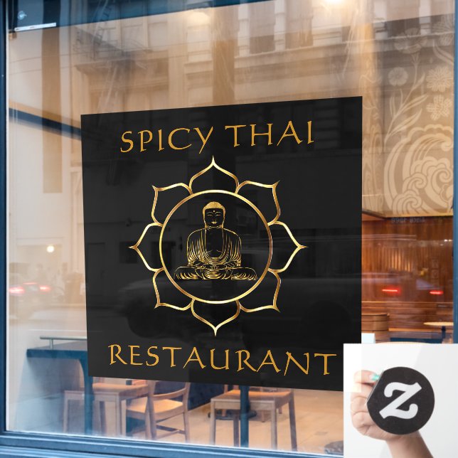 Thai Restaurant Golden Buddha Front Wind individue Fensteraufkleber (Café-Fenster)