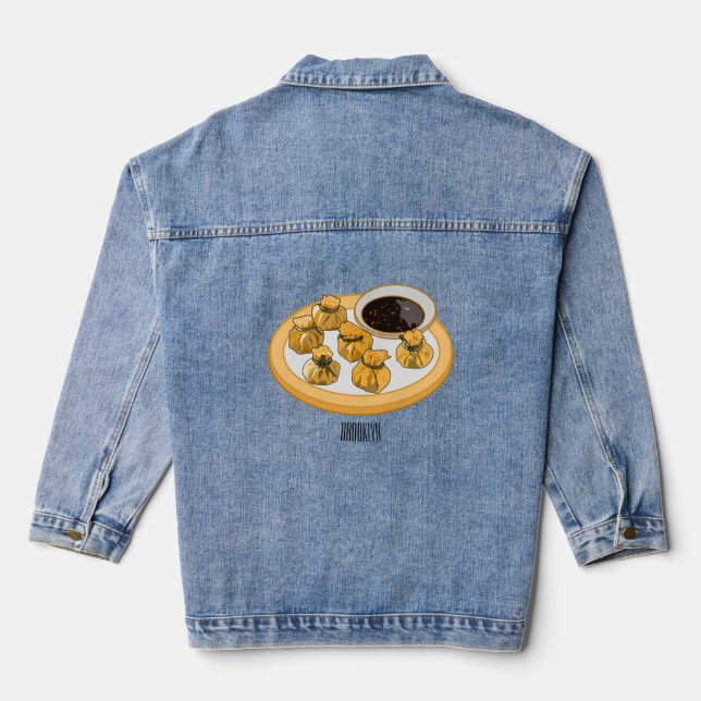 Thai Shrimp Cartoon Illustration Jeansjacke (Rückseite)