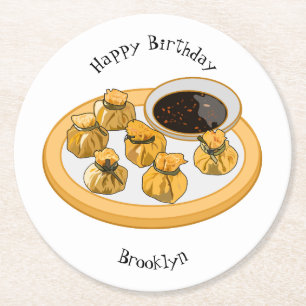 Thai Shrimp Cartoon Illustration Runder Pappuntersetzer