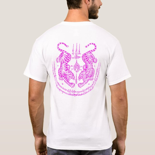 Thai Tattoo Designs Tiger " Yant Suea Koo " Pink T-Shirt (Rückseite)
