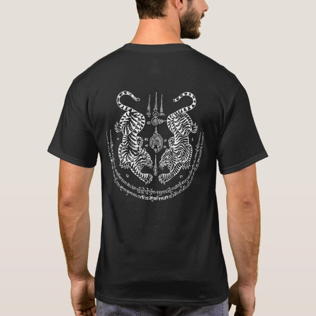 Thai Tattoo Designs Tiger " Yant Suea Koo " White T-Shirt (Rückseite)
