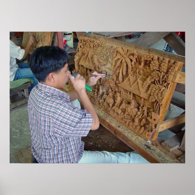 Thai Wood Carving Chiang Mai Thailand Poster (Vorne)