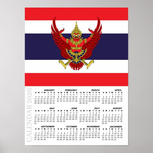Thailand 2026 Calendar, Large, Thai Flag Poster (Vorne)