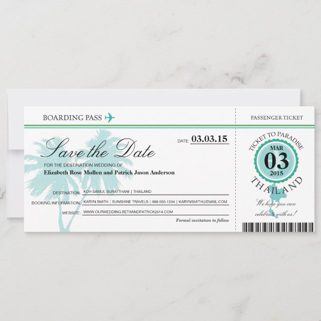 Thailand Boarding Pass Save the Date (Vorderseite)