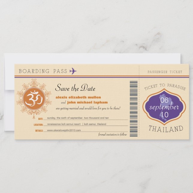 Thailand Boarding Pass Save the Date (Vorderseite)