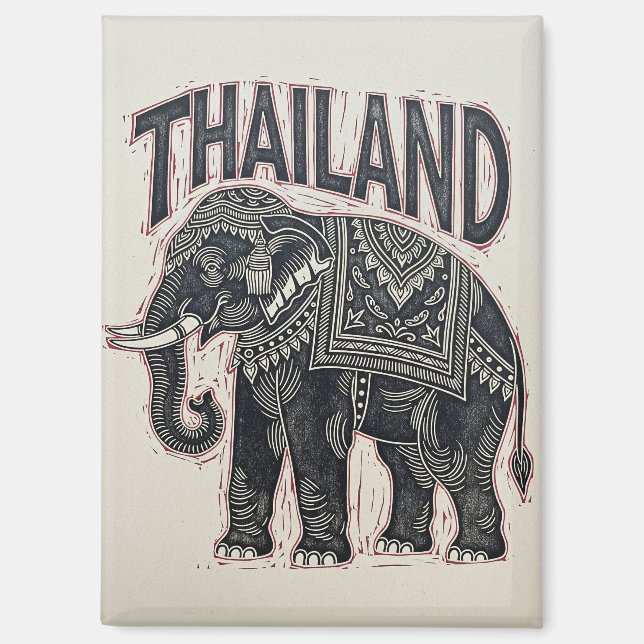Thailand Elephant Block Print Magnet (Vorderseite)