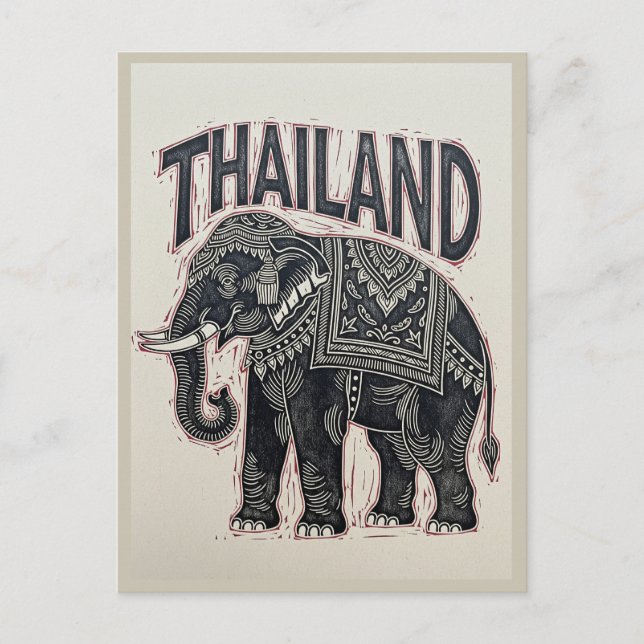 Thailand Elephant Block Print Postkarte (Vorderseite)