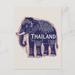 Thailand Elephant Block Print Postkarte