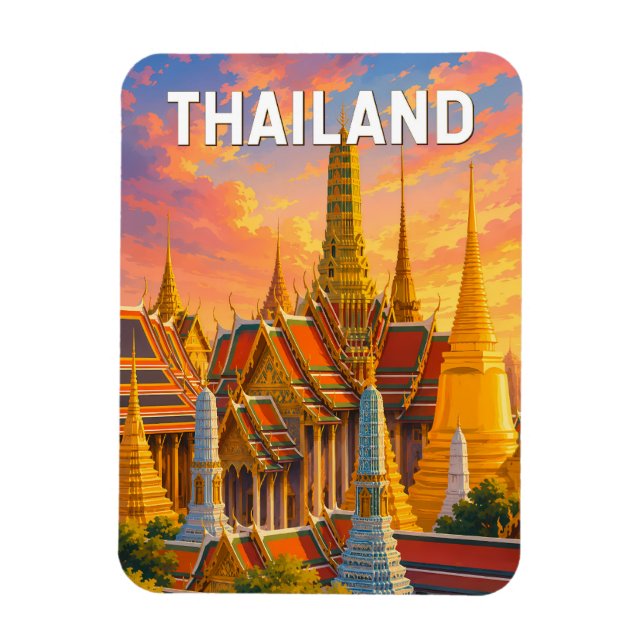Thailand Illustration Reise Kunst Vintage Magnet (Vertikal)