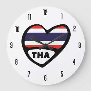 Thailand Ländercode THA Flaggenherz Große Wanduhr