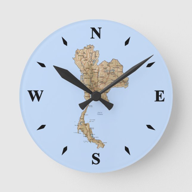 Thailand Map Clock Runde Wanduhr (Vorderseite)