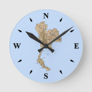 Thailand Map Clock Runde Wanduhr