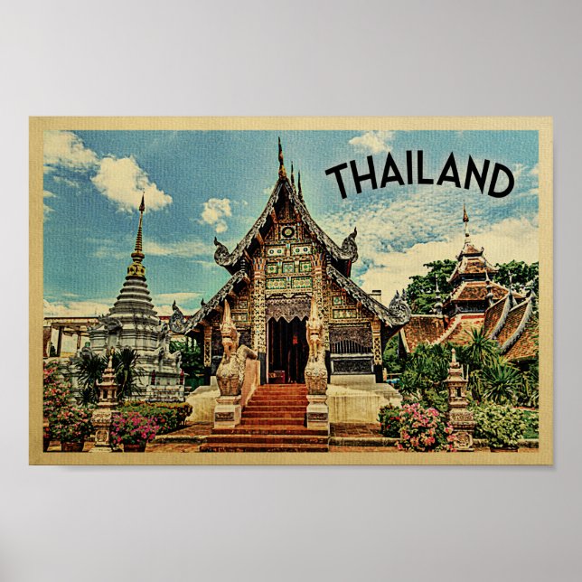 Thailand Poster Vintage Travel Thai Tempel (Vorne)