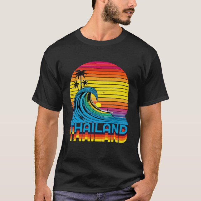 Thailand Retro Throwback Surf & Thai Beach Souveni T-Shirt (Vorderseite)