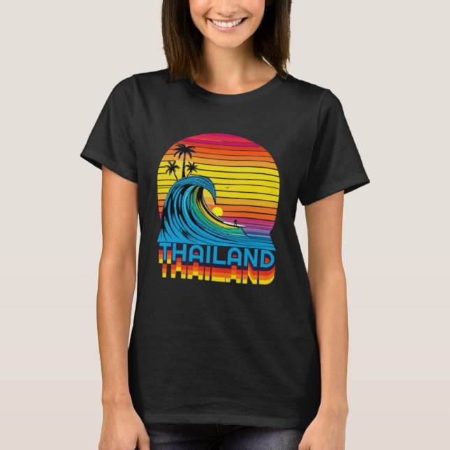 Thailand Retro Throwback Surf & Thai Beach Souveni T-Shirt (Vorderseite)