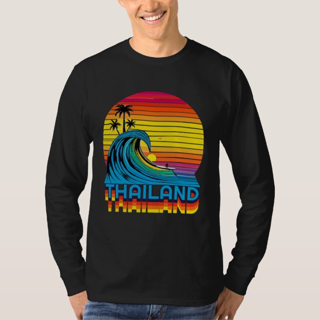Thailand Retro Throwback Surf & Thai Beach Souveni T-Shirt (Vorderseite)