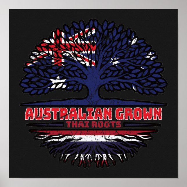 Thailand Thai Australian Australia Tree Roots Flag Poster (Vorne)