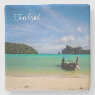 Thailand Travel Beach Foto mit Fischerboot Steinuntersetzer