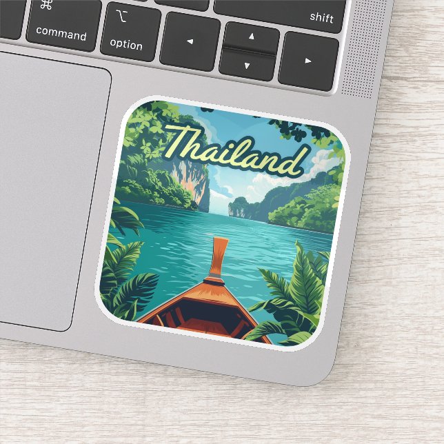 Thailand Tropical Island Long Schwanz Boat Vintag Aufkleber (Detail)
