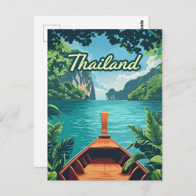 Thailand Tropical Island Long Schwanz Boat Vintag Postkarte (Vorne/Hinten)