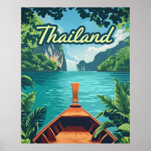 Thailand Tropische Insel Long Tail Boot Vintage Poster