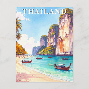 Thailand Vintage Reise Klippen und Longtail-Boote Postkarte