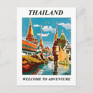 Thailand, willkommen zum Abenteuer. Vintage Postkarte