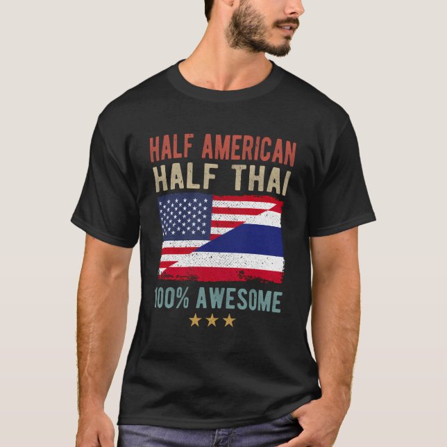 Thailändische Flagge der USA Halbamerikanischer Ha T-Shirt (Vorderseite)