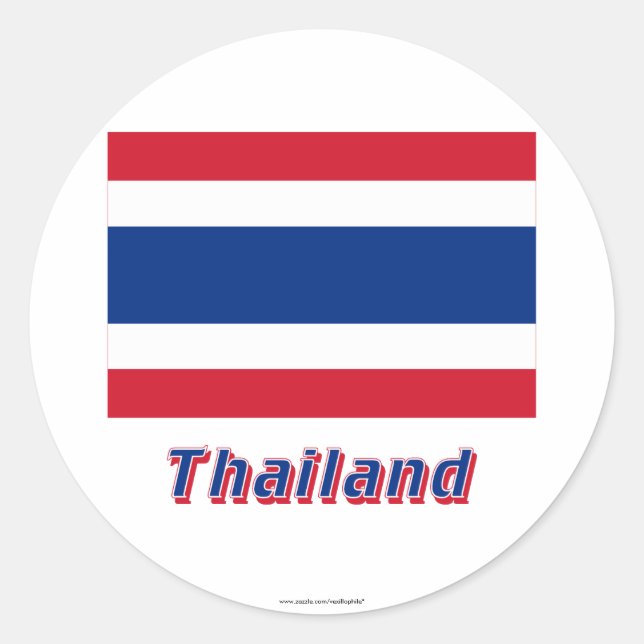 Thailändische Flagge mit Name Runder Aufkleber (Vorderseite)