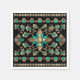 thailändische Ornamente - Gold und Aquamarin Serviette