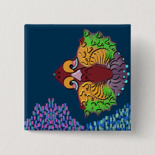 Thailändische Schrift Abstraktes Fisch Kunst 2" Button