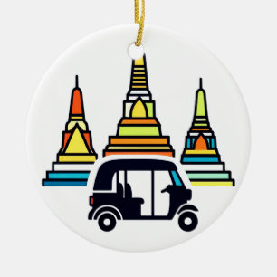 Thailändische Tempel und Tuk Tuks Keramik Ornament
