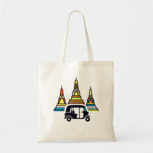 Thailändische Tempel und Tuk Tuks Tragetasche
