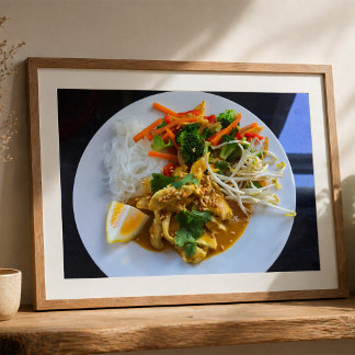 Thailändischer HühnerSattel mit Gemüse und Reis Poster