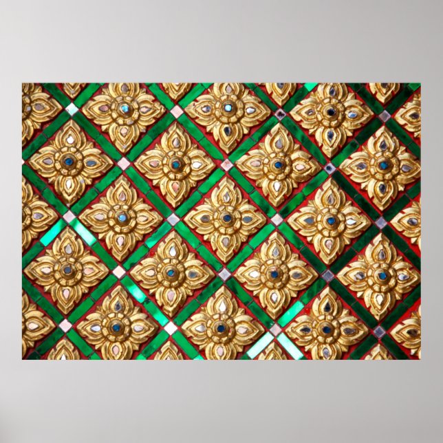 Thailändisches Muster in der Wand des thailändisch Poster (Vorne)