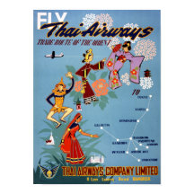 Thailändisches Vintage-Flugreiseplakat restauriert