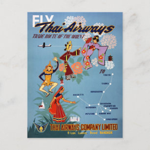 Thailändisches Vintage-Flugreiseplakat restauriert Postkarte