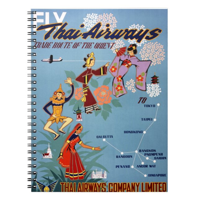 Thailändisches Vintages Flugzeugverkehr-Plakat Notizblock (Vorderseite)
