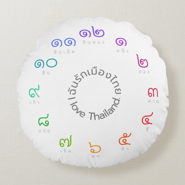 Thailändisches Zahlenthrow-Kissen "ich Liebe Rundes Kissen (Vorderseite)