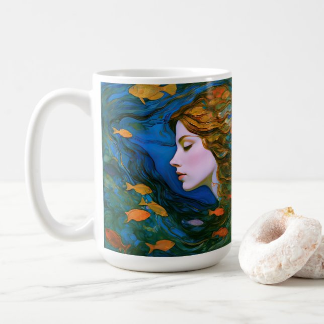 "Thalassa" - Frauen im Wasser Kaffeetasse (Mit Donut)