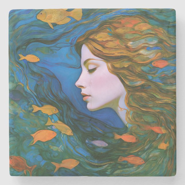 "Thalassa" - Frauen im Wasser Steinuntersetzer (Vorderseite)
