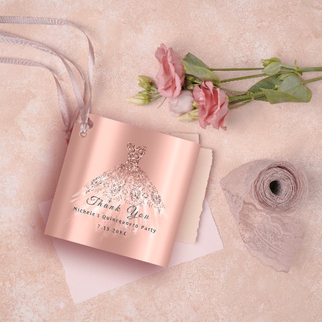 Than You Bridal 16. Quinceanera Gold Rose Geschenkanhänger (Than You Bridal 16th Quinceanera Gold Rose Favor Tags)