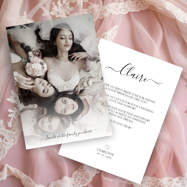 Thank Bridesmaid with Photo and Typography (Exquisite Thanks for Bridesmaid with Photo and Elegant Calligraphy.)