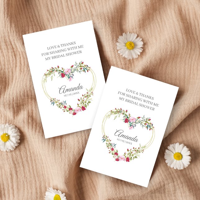 Thank Floral Heart for Bridal Shower Name & Quote Visitenkarte (Von Creator hochgeladen)